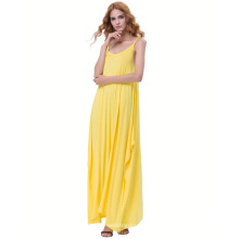 Kate Kasin Womens Casual suelta correa de espagueti amarillo Boho Harem vestido KK000712-2